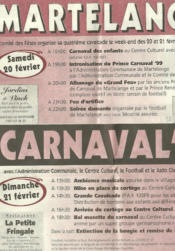 Affiche du Carnaval de Martelange 1999