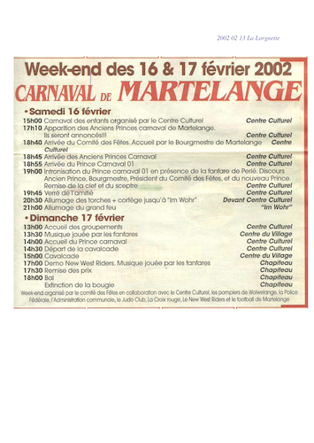 Carnaval de Martelange, Revue de presse de Patrice 1er